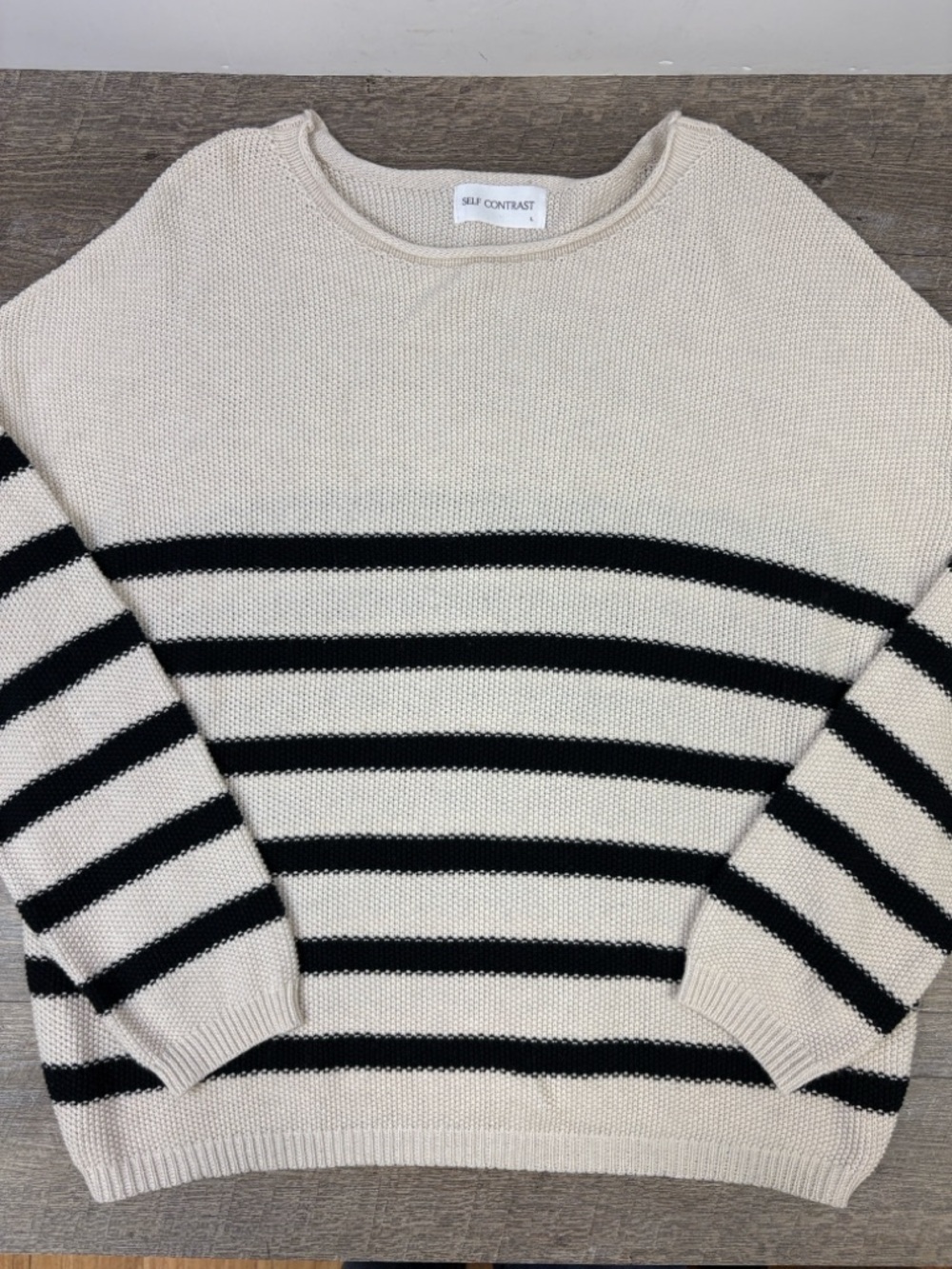 ✨ Self Contrast Striped Knit Sweater | Cream & Black | Relaxed Fit | Large ✨